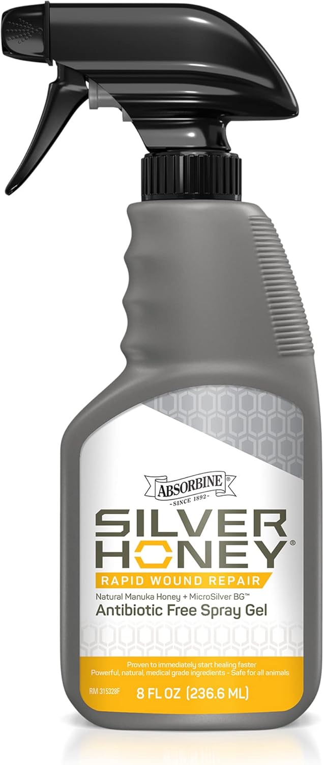 Absorbine Silver Honey Rapid Wound Repair Spray Gel 8oz Bottle, Manuka Honey & MicroSilver BG, Horse & Large Animal Wound Care