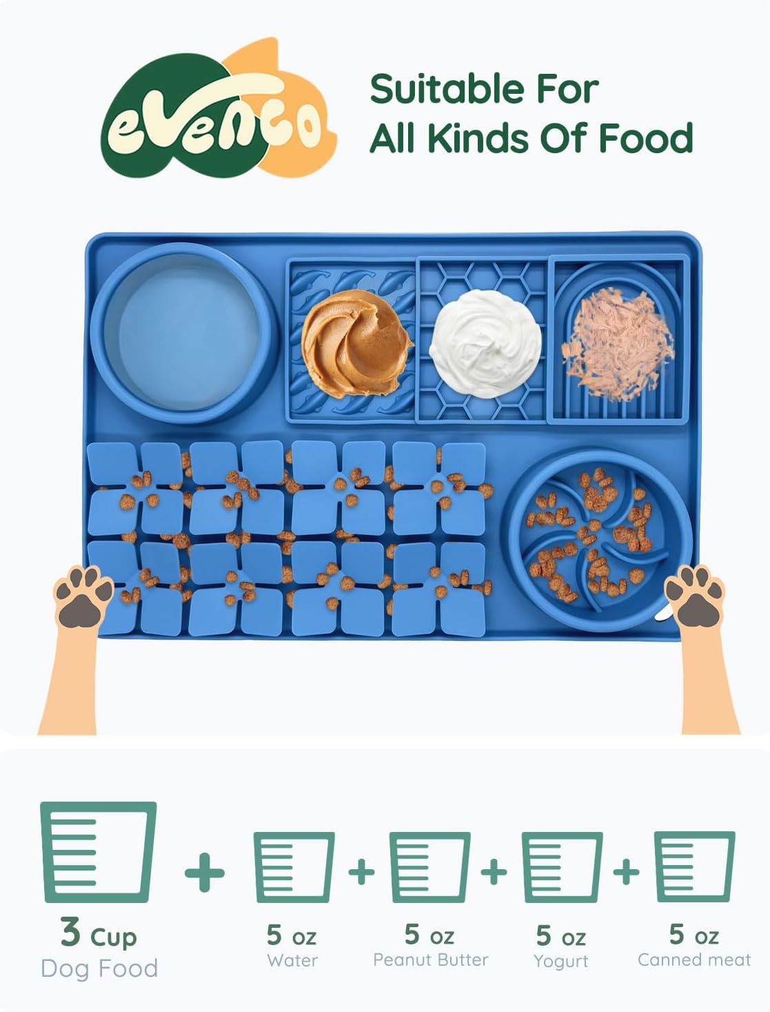 Slow Feeder Bowl Bundle: Blue 4in1 Licking mat (15.75" x 10.5" x 1.2") + Mint Green Starry Sky Feeder (4.3" x 2.9"), Silicone Lick mat with Suction Cups for Slow Eating and Keep Busy