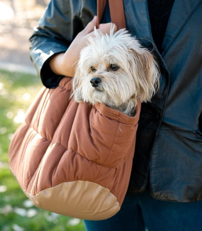 NoblePup Cozy Plush Dog Purse Carrier for Small Dogs - Dog Carrier Purse with Secure Harness Clip, Dog Tote Bag for Small Dogs and Puppies - Brown 2.0