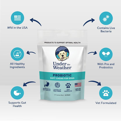 Under the Weather Pet Soft Dog Chew Supplements for Calming and Probiotics | Supports Relaxation and Normal Emotional Balance in Dogs (Probiotics, 60 Count)