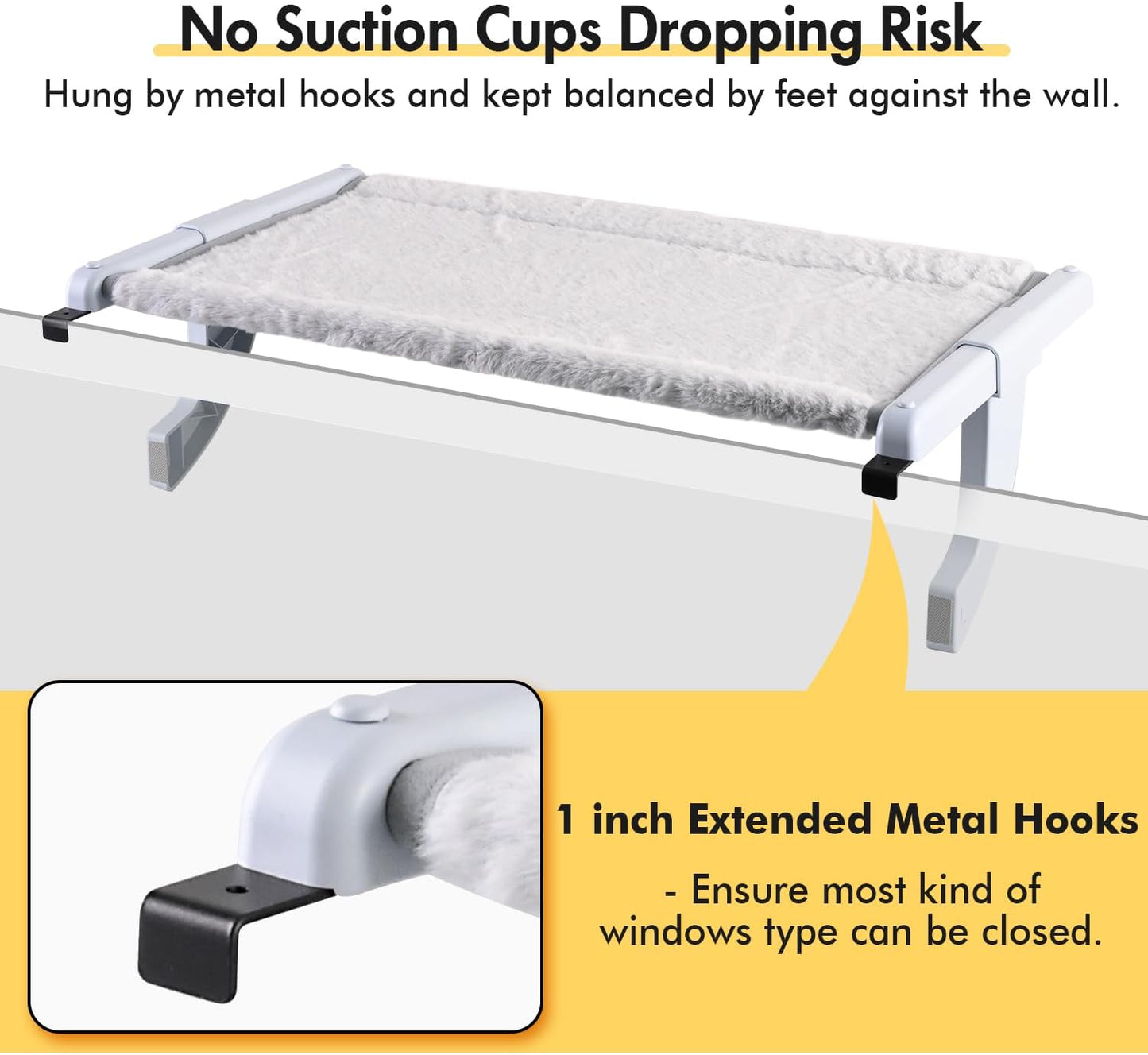 Window Sill Mount Cat Perch for Indoor Cats, One-Step Sliding Clamping Slot Adjustment Cat Hammock with Washable Cover, No Suction Cups Pet Bed for Windowsill & Bedside (Medium)