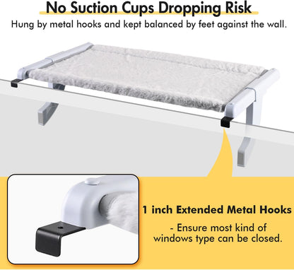 Window Sill Mount Cat Perch for Indoor Cats, One-Step Sliding Clamping Slot Adjustment Cat Hammock with Washable Cover, No Suction Cups Pet Bed for Windowsill & Bedside (Medium)