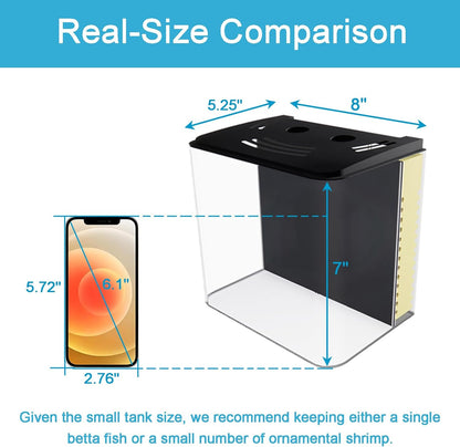 AQUANEAT Fish Tank, 1.2 Gallon Aquarium, Small Betta Fish Tank Starter Kit with LED Light and Water Filter Pump, Rectangular