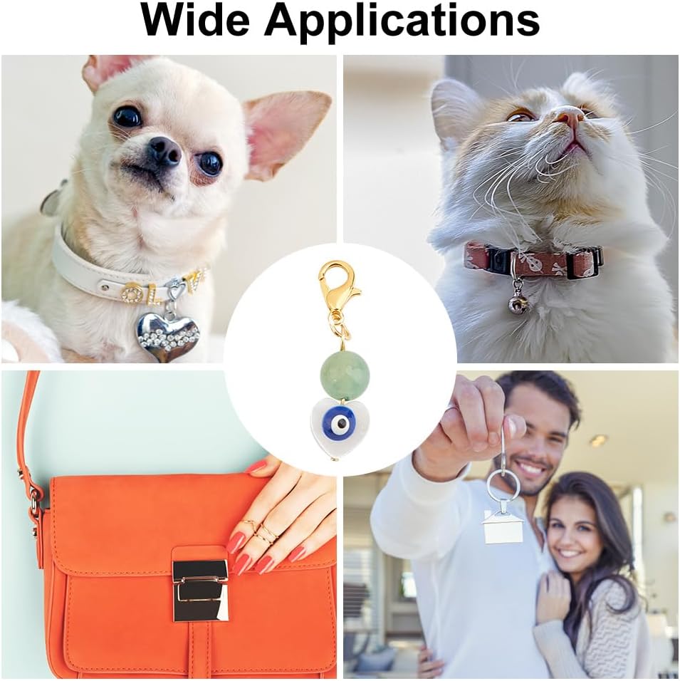 DELORIGINl 12pcs Evil Eye Pet Collar Charms Pendants Heart Shaped Round Evil Eye Gemstone Collar Charms Cat Dog Collar Pendant Decorative Keychain Versatile for Pet Collar Bracelet