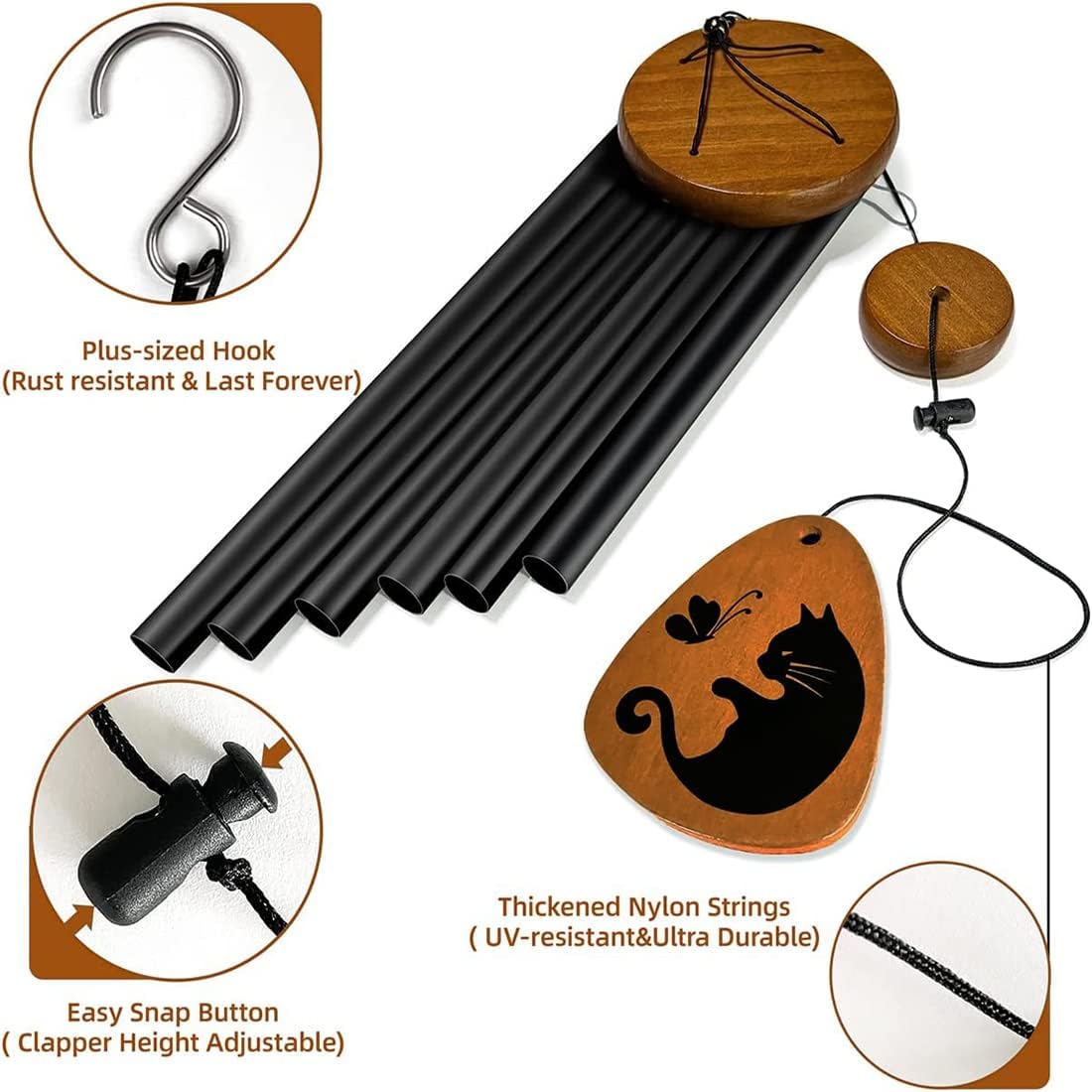 Cat Memorial Wind Chimes & Bracelet, Sympathy Gifts for Cat Lovers, 28 inches