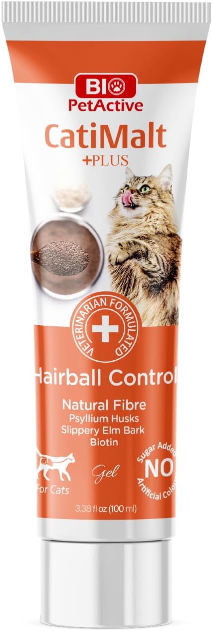 Bio PetActive CatiMalt Plus Hairball Remedy for Cats | All Natural Treats for Relief and Reduce Hair Ball | Kitty & Kitten Furball Control Creamy Gel | Soft Paste – 3.38 oz