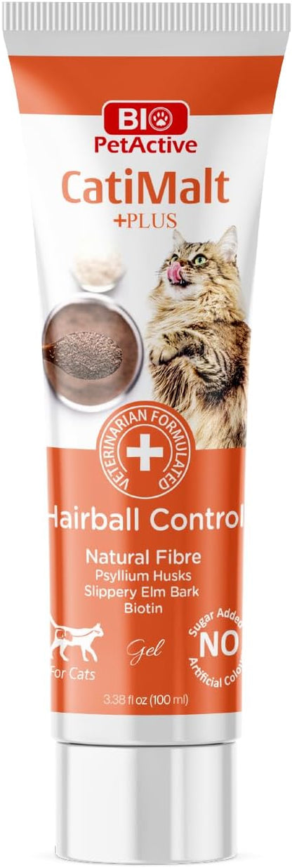 Bio PetActive CatiMalt Plus Hairball Remedy for Cats | All Natural Treats for Relief and Reduce Hair Ball | Kitty & Kitten Furball Control Creamy Gel | Soft Paste – 3.38 oz