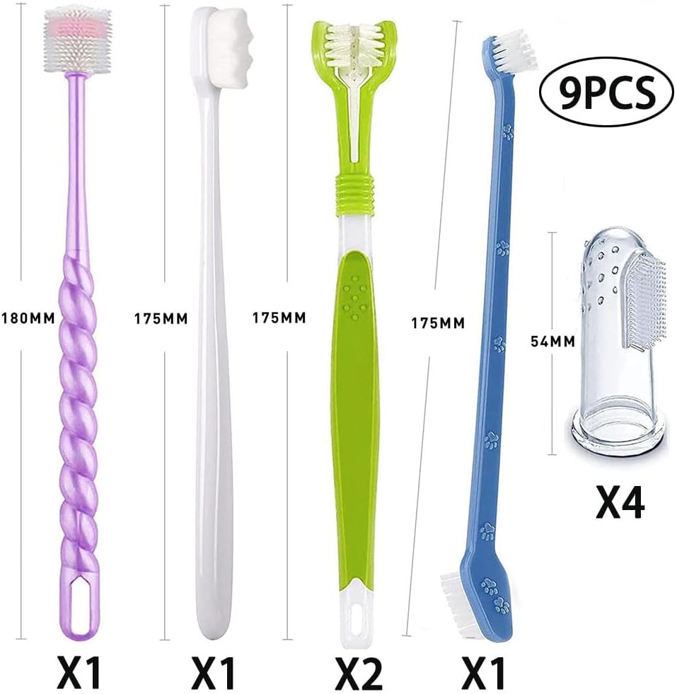 Triple Head & Double Head Dog Toothbrush Set, Finger Rubber Toothbrush, Multi-Angle Dental Cleaning Brushes for Cat Oral Health