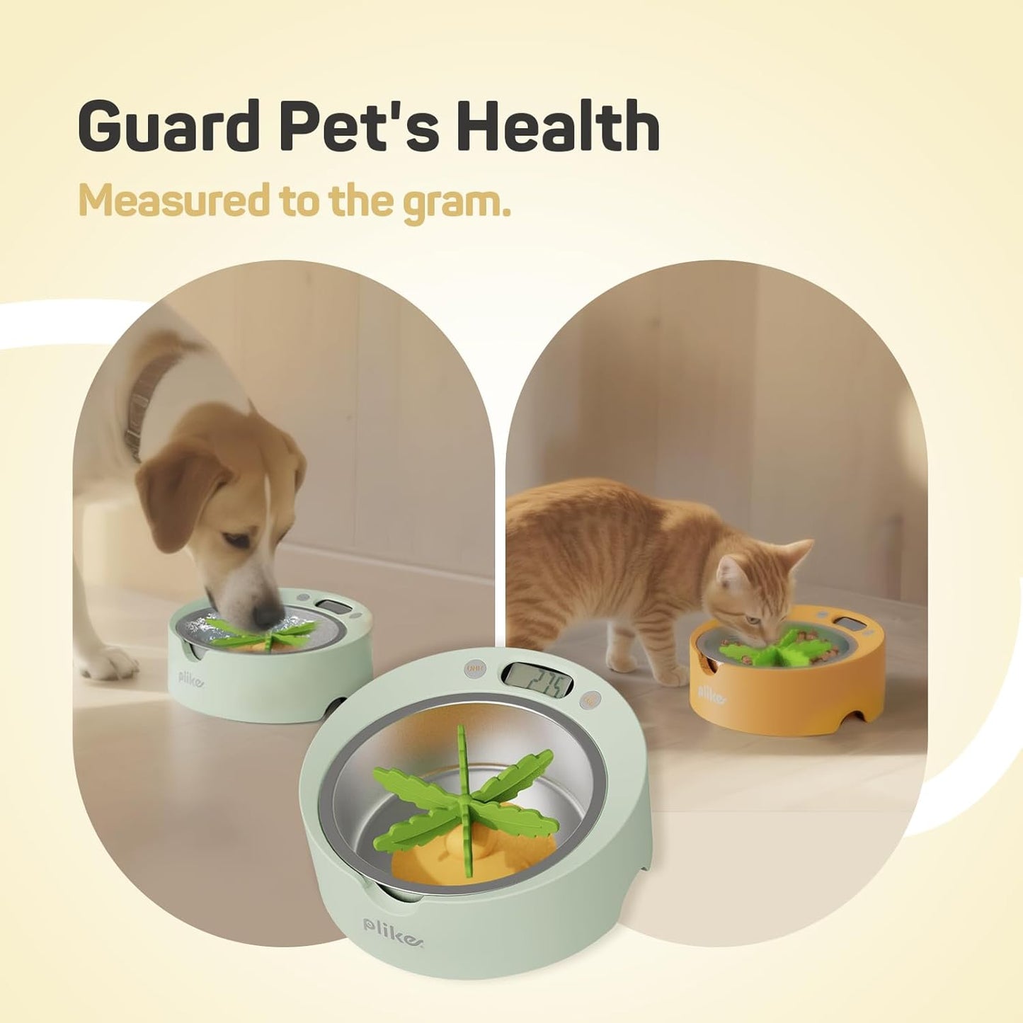 Plike Pet Food Bowls with Weighing and Removable Slow Feeder Insert, Digital Display, Battery Powered, Food Intake Measurement & Pet Supplies That Slow Down Eating, Ideal for Cats and Dogs