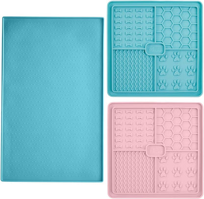 Gorilla Grip Silicone Pet Feeding Mat and Dog and Cat Lick Mat 2 Pack, 18.5x11.5 in Dog Cat Food Mat Contains Spills Turquoise, Interactive Activity Toy Licking Pad 1 Turquoise 1 Pink, 2 Item Bundle