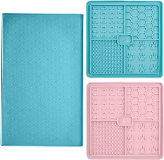 Gorilla Grip Silicone Pet Feeding Mat and Dog and Cat Lick Mat 2 Pack, 18.5x11.5 in Dog Cat Food Mat Contains Spills Turquoise, Interactive Activity Toy Licking Pad 1 Turquoise 1 Pink, 2 Item Bundle