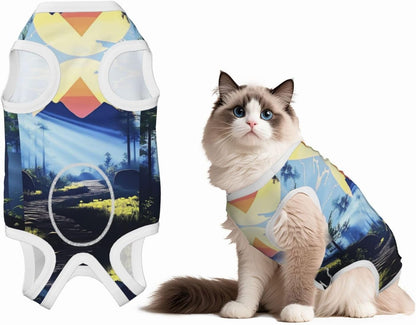 Forest Landscape Dog Surgery Suit Recovery Suit, 100% Cotton Breathable Full Body Dog & Cat Surgical Suit with Cute Prints, Alternative to Cone for Spay Neuter Wound Care, Male & Female Pets X-Large