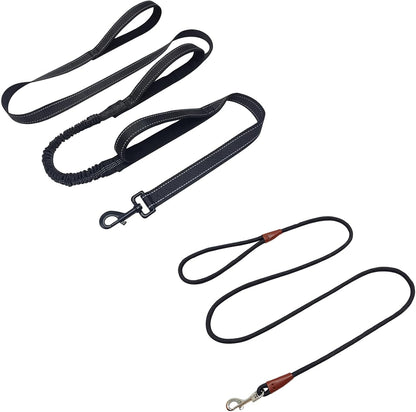 WYuZe 5ft Puppy Leash for Small Dogs + 7ft Triple Handle Dog Leash with Shock Absorbing for Large Medium Dogs