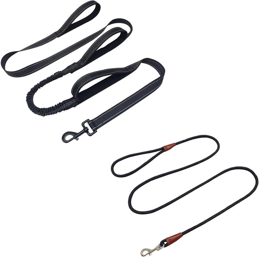 WYuZe 5ft Puppy Leash for Small Dogs + 7ft Triple Handle Dog Leash with Shock Absorbing for Large Medium Dogs