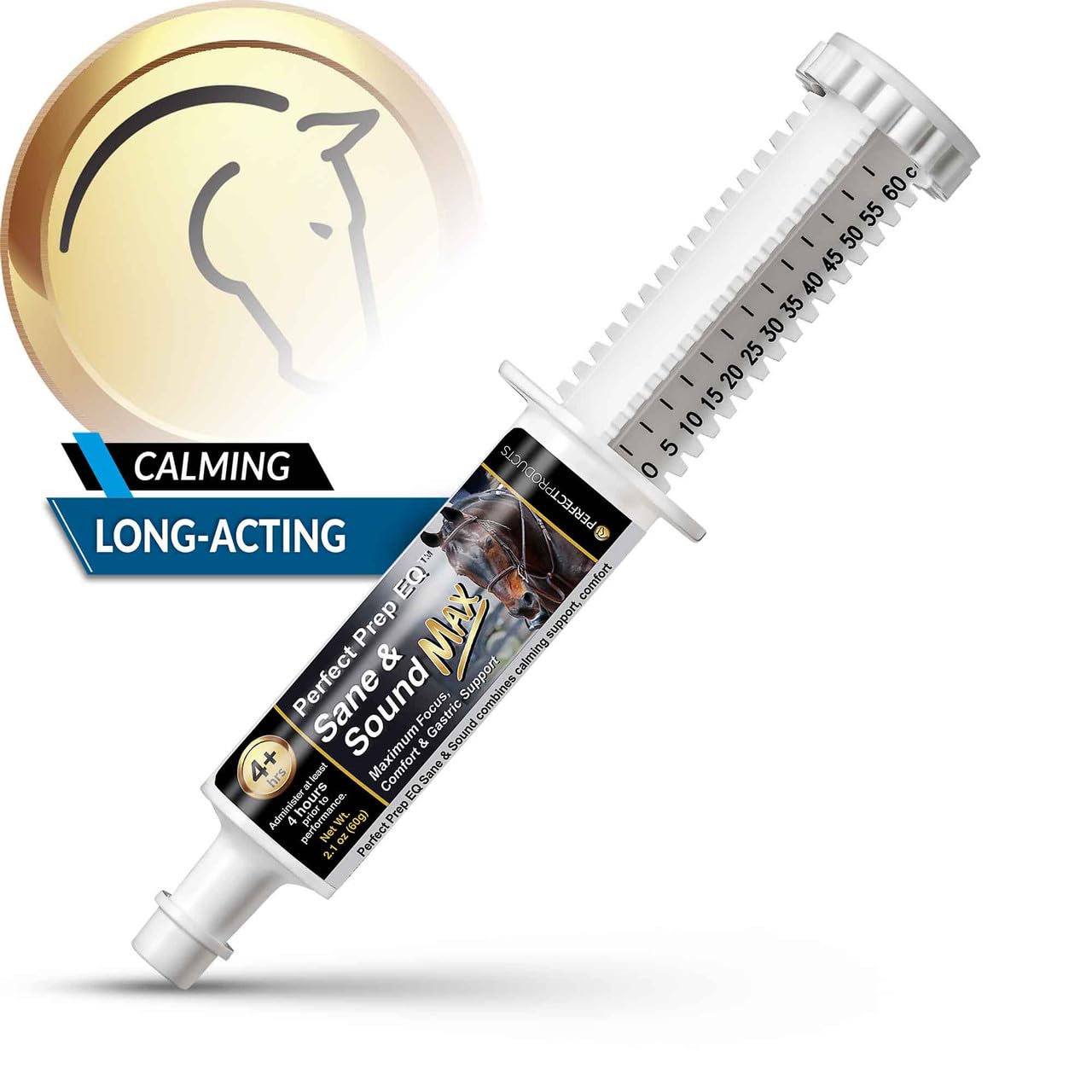 Perfect Prep EQ Sane and Sound MAX Horse Calming Paste, Long-Acting, Max Strength Calming for Soundness and Anxiety, Show Safe, 60cc