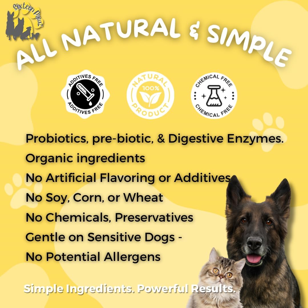 Dog & Cat Probiotics, Prebiotics, & Digestive Enzymes – Flavorless Powder for Gut Health, Allergies, Itchy Skin, Gas & Diarrhea – Organic, Vet-Approved – 65g Bottle (Up to 65 Servings)