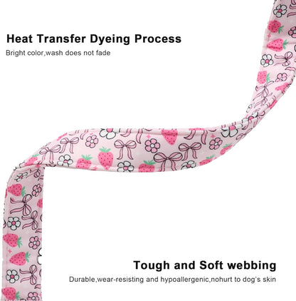 Lionet Paws Spring Dog Collar- Cute Strawberry Pink Dogs Collar with Plastic Buckle and Bowtie Pendant,Dog Collar for Medium Large Dogs