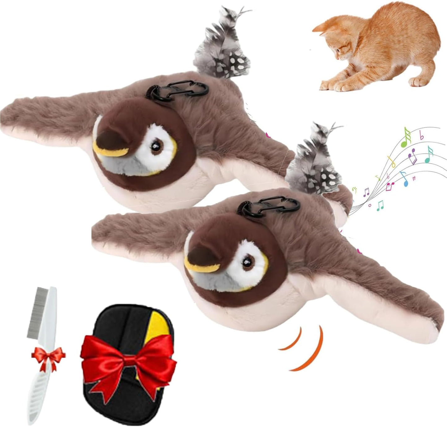 Meow Chase Toy, Rechargeable Interactive Flying Bird Cat Toys for Indoor Cats, Chirping Flying Bird Cat Toy (2pcs)