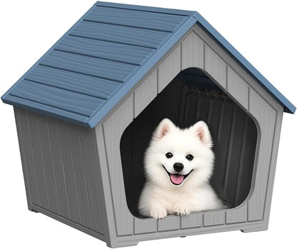 DRATO Dog House Indoor Outdoor Durable Resin Material Houses for Dogs Outside Weatherproof Cozy Small Dog Houses Pet Shelter for Patio, Porch, Living Room