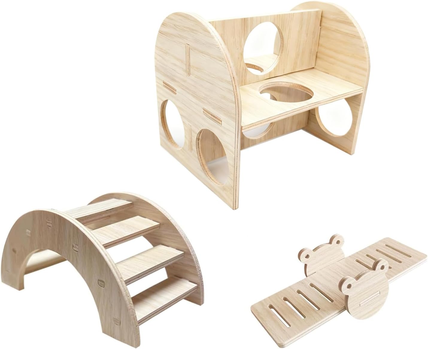 Wood Hamster Toys, Seesaw, Bridge and Hideout for Dwarf Gerbil Mouse Mice Rat Small Animals(Only for Small Hamster)