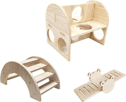 Wood Hamster Toys, Seesaw, Bridge and Hideout for Dwarf Gerbil Mouse Mice Rat Small Animals(Only for Small Hamster)