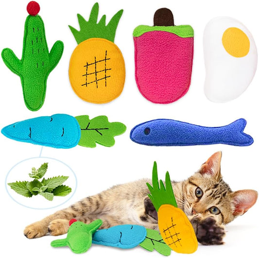 AWOOF Catnip Toys for Indoor Cats, 6 Pack Cat Chew Toys Plush Interactive Cat Kicker Toy for Indoor Kitten Exercise for All Breeds