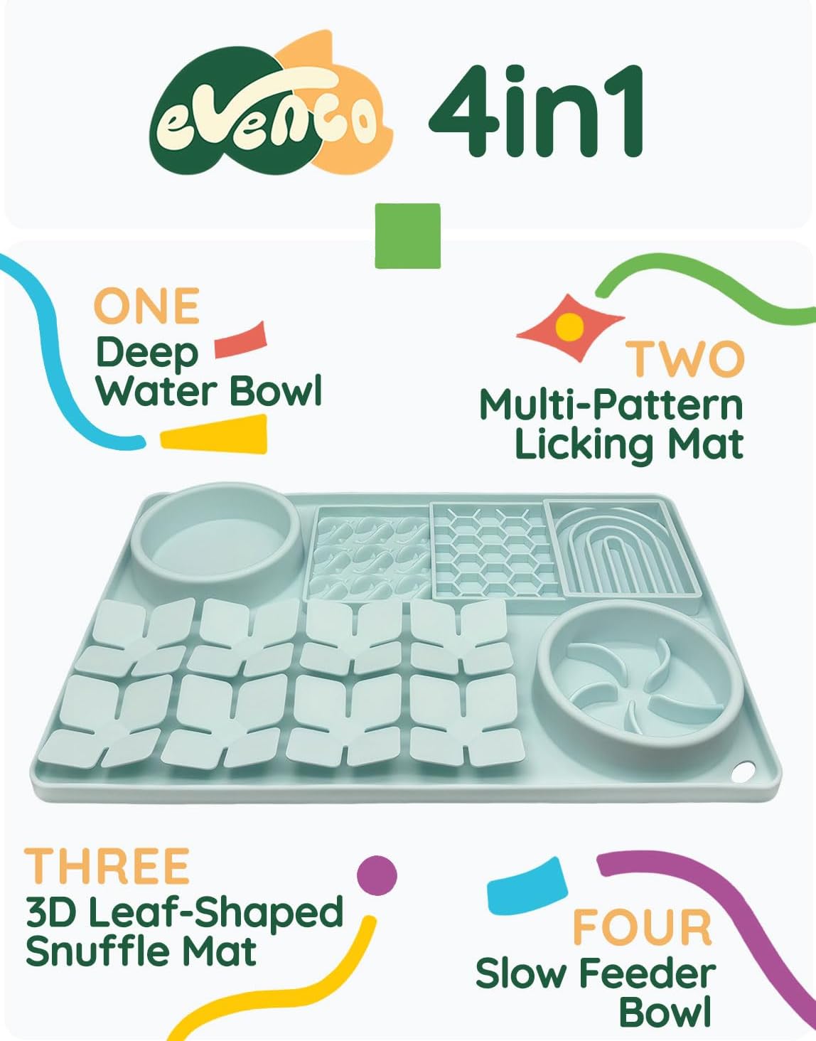 Slow Feeder Bowl Bundle: Mint Green 4in1 Licking mat (15.75" x 10.5" x 1.2") + Light Blue Starry Sky Feeder (4.3" x 2.9"), Silicone Lick mat with Suction Cups for Slow Eating and Keep Busy