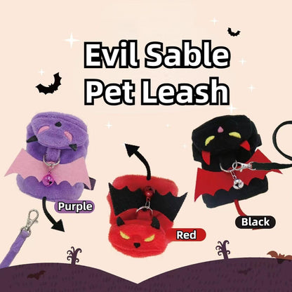 Ferret Harness and Leash, Adjustable Ferret Walking Vest for Squirrel and Small Animal, Soft and Breathable Small Animal Lead Leash with Evil Wings and Safe Bell (Red)