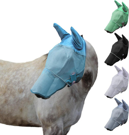 Derby Originals Reflective Mesh Fly Mask with 1 Year Warranty Includes Ears and Nose Cover,Summer Blue,Large (Full/Average),72-7109SB-L