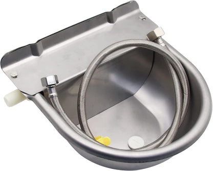 Automatic Horse Drinking Waterer Bowl,Upgrade Stainless Steel Farm Livestock Water Dispenser with Drain Hole and Float Valve for Horse,Dog, Chicken,Goat,Pig (A)