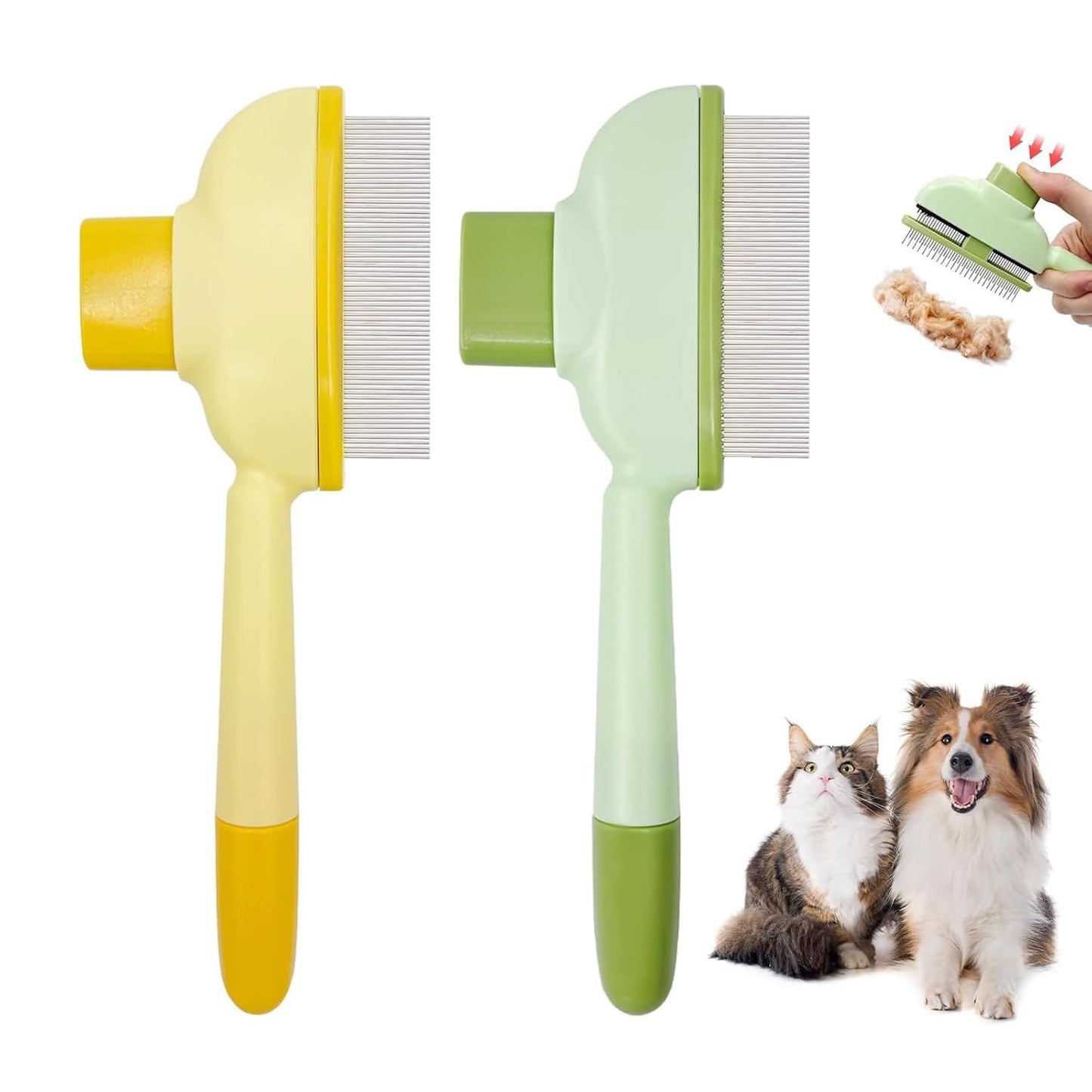 2 Pack Stainless Steel Flea Comb for Dogs & Cats | Short Teeth Release Button | Flea Eggs Removal, Hair Cleaning & Massaging (Short Teeth)