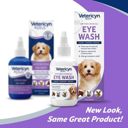 Vetericyn Plus Dog and Cat Eye Wash | Eye Drops for Dogs and Cats to Flush and Soothe Eye Irritations, Dog Tear Stain Cleaner, Safe for All Animals. 3 Ounces