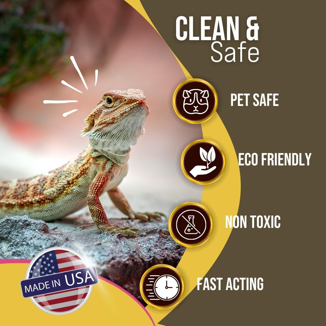 Bearded Dragon Tank Cleaner – 32oz No-Rinse Cage & Habitat Spray – Fast Odor Eliminator & Waste Remover – Pet Safe, Non-Toxic Formula – Easy Terrarium Cleaning – Made in USA