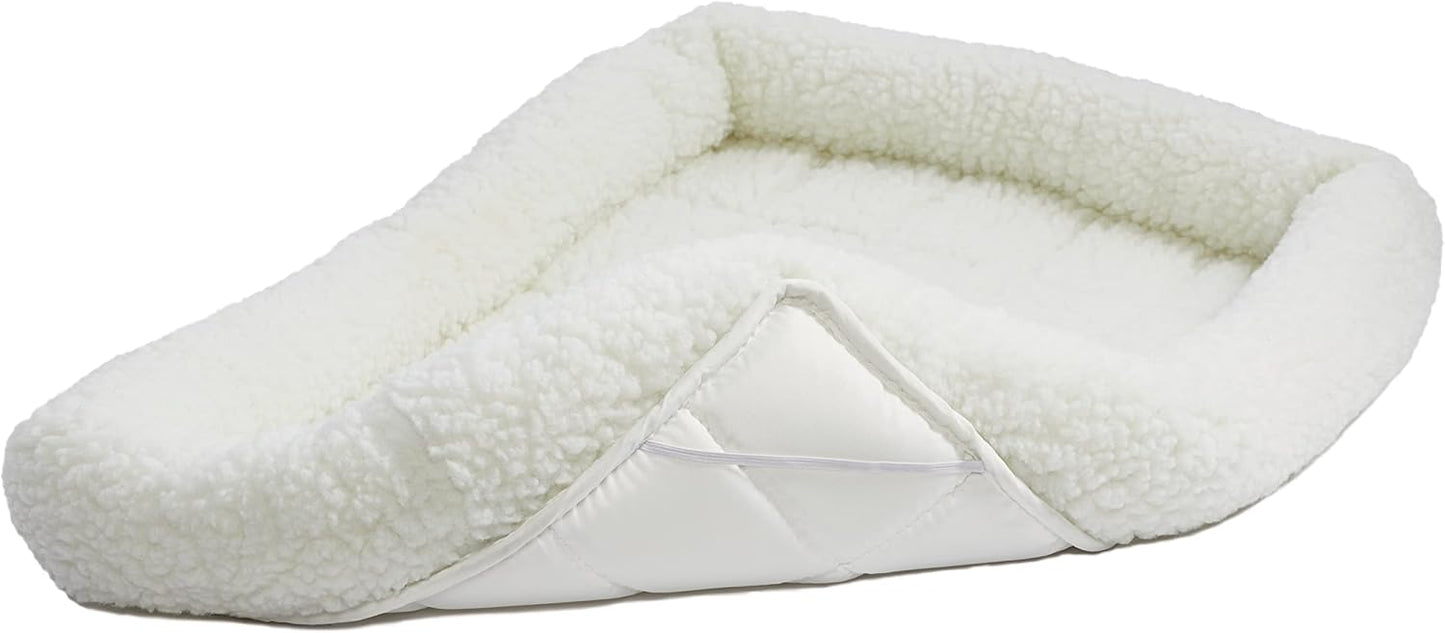 MidWest Homes for Pets QuietTime XXS Dog Bed – White Fleece Bolster, Ultra-Soft and Machine Washable, Fits 18-Inch Crates and Carriers, for Small Dogs and Cats