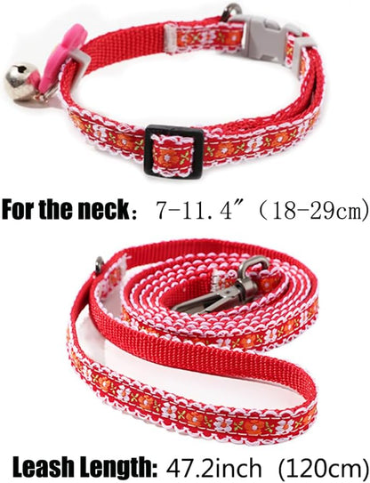 XXS Dog Collar with Bell Leash Set, Basic Floral Puppy Collars for Girls Xs Small Cat Pet Animal Litter Tiny Kitten, Orange White