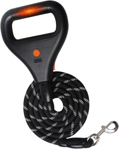 PLAYJOY Heated Handle Dog Leash 6FT Heavy Duty Rope Leash for Medium Large Dogs, Strong Reflective Training Leashes for Pull Control, 3-Mode Warm Grip for Black Winter Dog Walking Traffic Lead