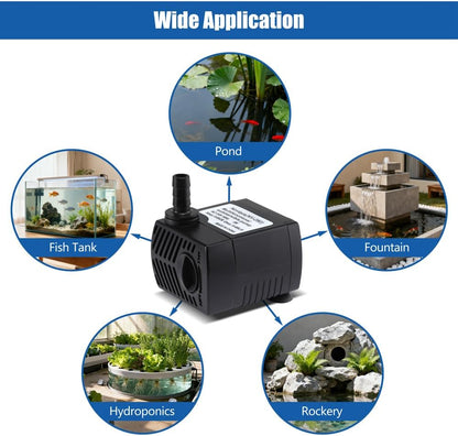 105 GPH Submersible Water Pump with 4.76ft Power Cord and 2 Nozzles 5W Ultra Quiet Mini Fountain Pump with 2.8ft High Lift Aquarium Water Pump for Fish Tank Pond Fountain Hydroponics