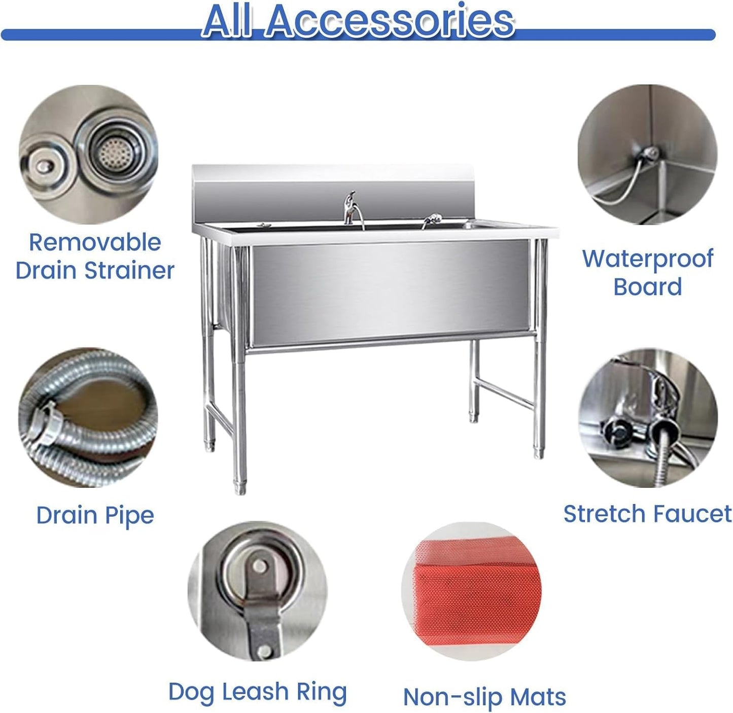 Dog Washing Station for Home with Anti Slip Pad & Dog Leash Ring - Dog Grooming Bath Tub Stainless Steel - Pet Wash Station for Large, Medium & Small Dogs(Large)
