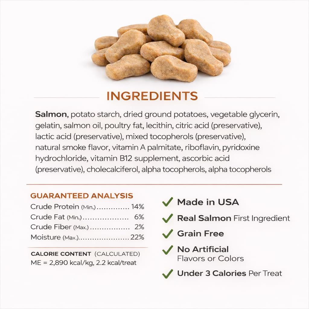 Savory & Tasty Soft Cat Treats Salmon - Grain Free, Made in USA, Under 3 Calories Per Chewy Nibble - 3oz Resealable Bag