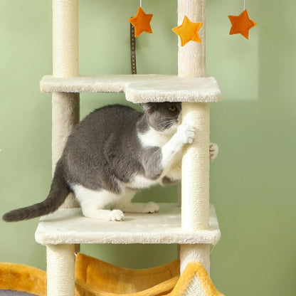 63'' Moon & Star Themed Cat Tree Tower for Indoor Cats - Extra Tall Cat Condo with Plush Bed, 5-Tier Platform, Multiple Cat Scratching Posts & Anti-Tip Design (Supports 1-2 Cats Up to 11 lbs)