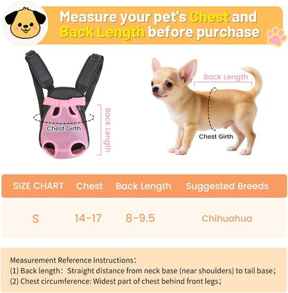 Inspack Dog Backpack Carrier/Cat Carrier, Adjustable Pet Front Carriers Travel Bag for Puppy Medium Dogs, Legs Out, Soft Ventilated Doggie Chest Carry Backpacks for Hiking/Camping, 2.5-4 lbs, Pink