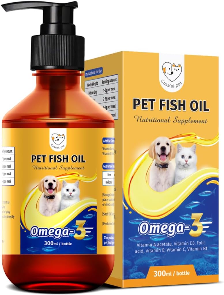 Fish Oil for Dogs, Wild Alaskan Salmon Oil for Dogs & Cats, Fish Oil, Omega 3 EPA DHA, Less Shedding, Promotes Heart, Itching, Healthy Skin and Coat, Joint & Immune Health, 10.15 oz Liquid