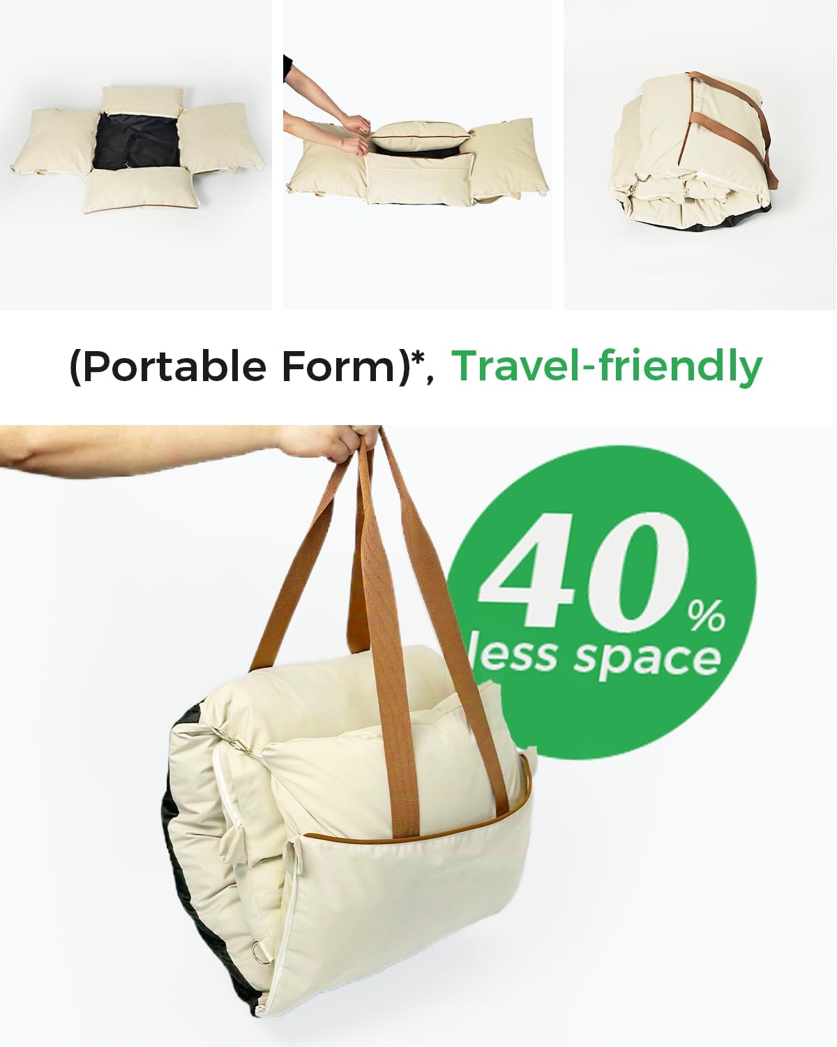 TINYBEAST Foldable Dog Car Seat for Small Dogs, Waterproof Dog Booster Seat with Backrest Protector, Portable Washable with Storage Pockets and Clip-On Leash, Car Travel Carrier Bed, Beige