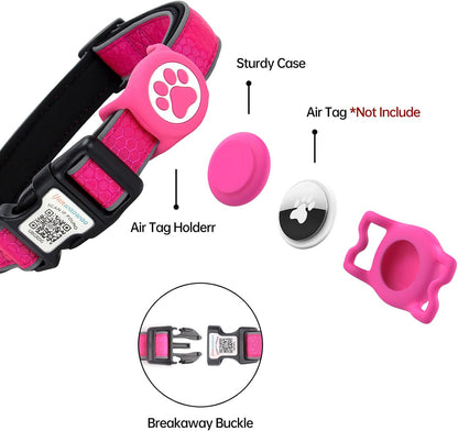 Airtag Dog Collar,Nylon Dog Collars with Airtag Holder,Waterproof Airtag Holder,Adjustable Reflective Dog Collar(Hotpink,M)