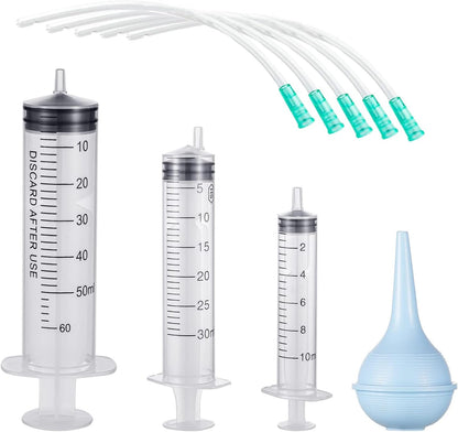 9-Piece Puppy Tube Feeding Kit – Includes 5 Feeding Tubes, 3 Syringes (10ml, 30ml, 60ml) & 1 Bulb Syringe – Ideal for Small Pets, Kittens, Lambs & Whelping Care