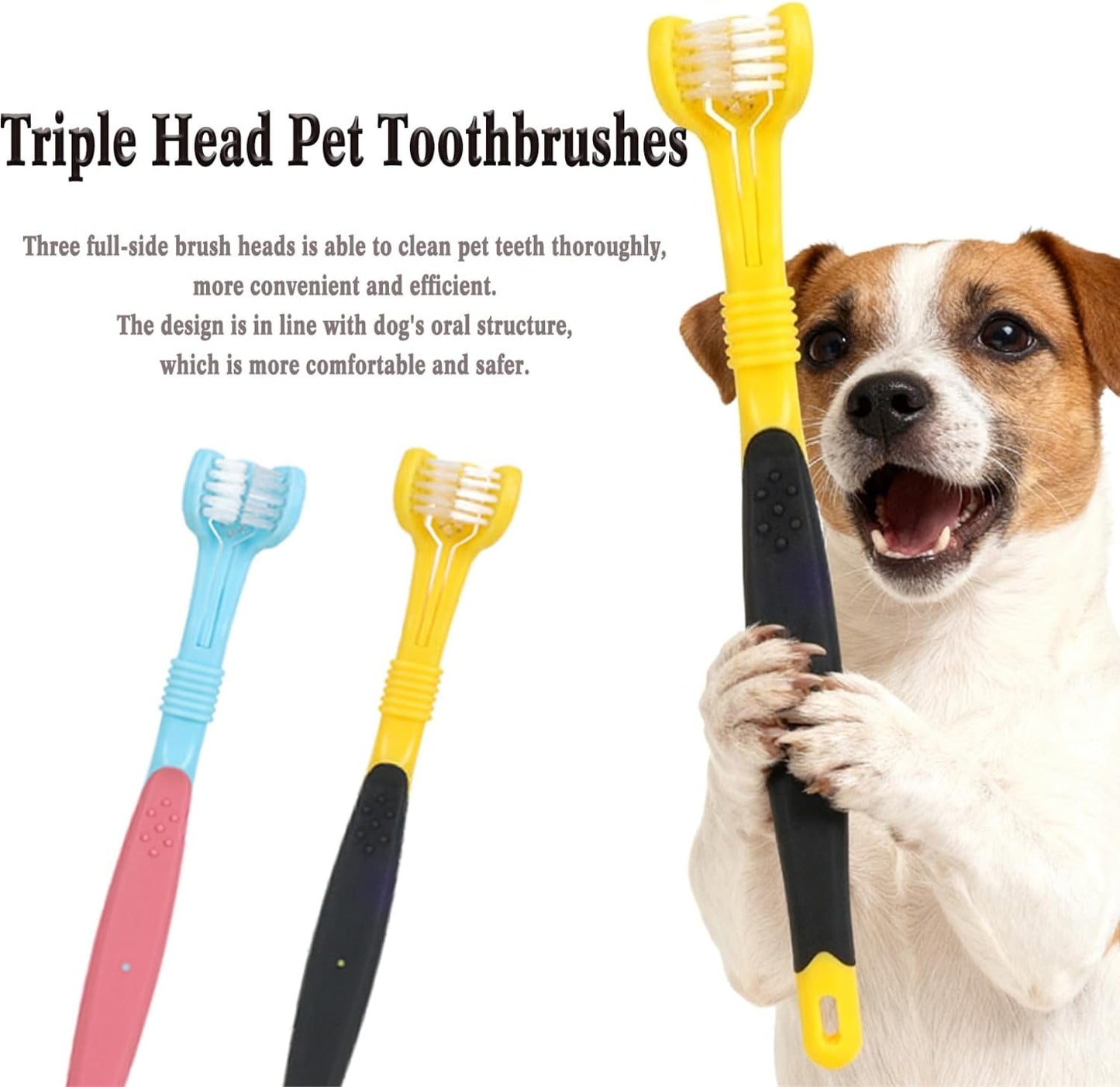 Triple Head & Double Head Dog Toothbrush Set,360 Degree Toothbrush,Finger Rubber Toothbrush, Multi-Angle Dental Cleaning Brushes forDog Cat Oral Dental Health