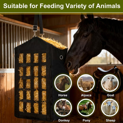 Eforcase 3PCS Hay Bags for Horses, Slow Feed Hay Bags for Goats,Sheep, Donkey, Premium Oxford Hang Feed Bag with Front Nets Design, Easy to Fill, Adjustable,Horse Feeding Supplies
