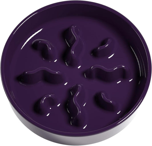 Ceramic Slow Feeder Dog Bowls Small Breed, 0.5 Cups Dog Food Dish for Fast Eaters, Puzzle Bowl for Small Dogs and Cats, 5.5 Inch-Purple