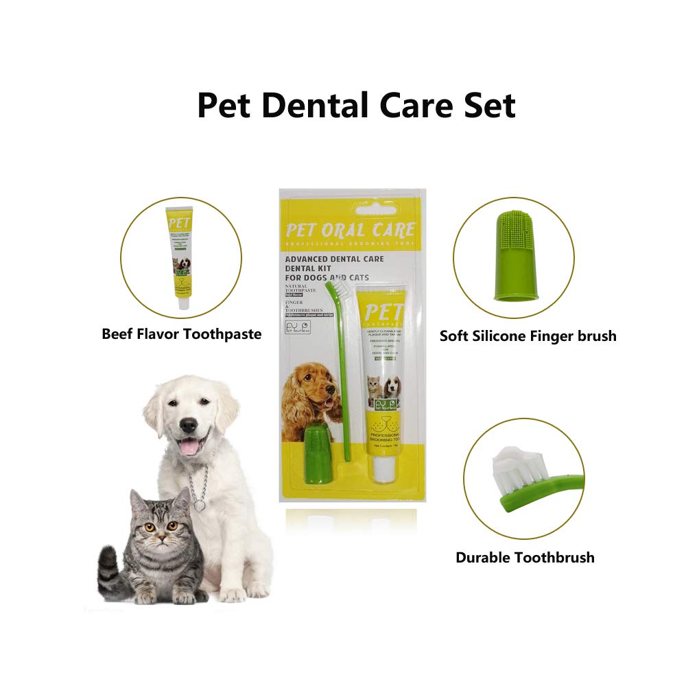 2 Pack Pet Toothbrush and Toothpaste for Dogs & Cats, Best Soft Silicone Pet Finger Toothbrush for Small Dogs Puppy Doggy, Dog Toothpaste Beef Flavor