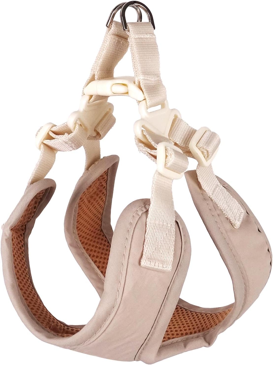 Small Dog Harness – Adjustable Soft Cotton & Breathable Mesh Pet Vest, Comfortable No-Pull Design with Stainless Steel D-Ring for Walking and Training (Beige, Small)